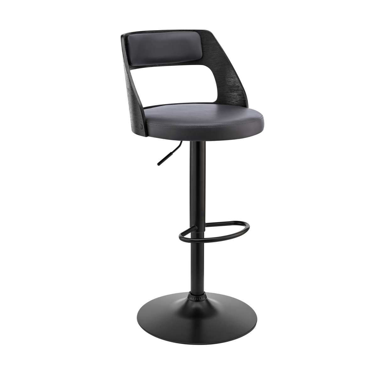 Itzan Adjustable Swivel Grey Faux Leather and Black Wood Bar Stool with Black Base By Armen Living | Bar Stools |  Modishstore  - 2