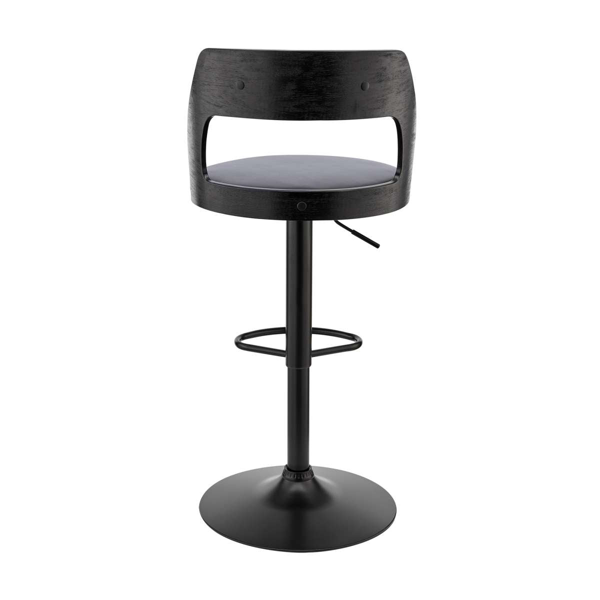 Itzan Adjustable Swivel Grey Faux Leather and Black Wood Bar Stool with Black Base By Armen Living | Bar Stools |  Modishstore  - 6