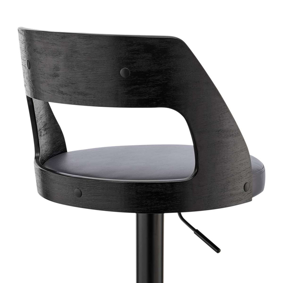 Itzan Adjustable Swivel Grey Faux Leather and Black Wood Bar Stool with Black Base By Armen Living | Bar Stools |  Modishstore  - 8