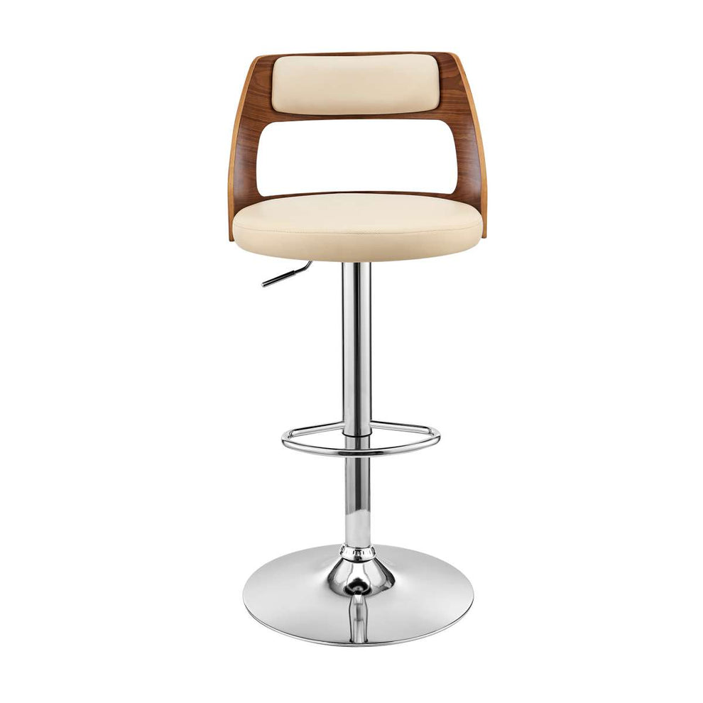 Itzan Adjustable Swivel Cream Faux Leather and Walnut Wood Bar Stool with Chrome Base By Armen Living | Bar Stools | Modishstore - 3