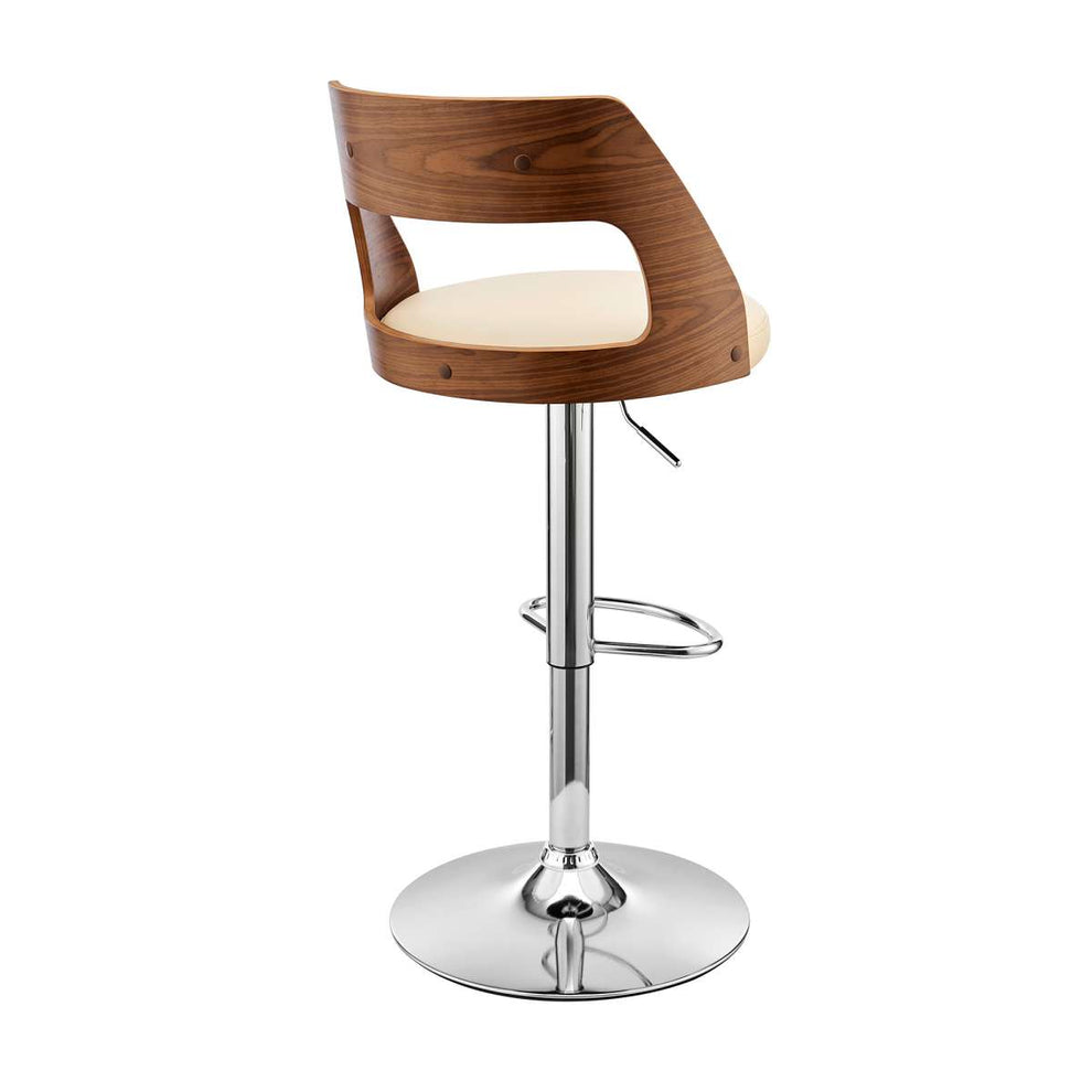 Itzan Adjustable Swivel Cream Faux Leather and Walnut Wood Bar Stool with Chrome Base By Armen Living | Bar Stools | Modishstore - 4
