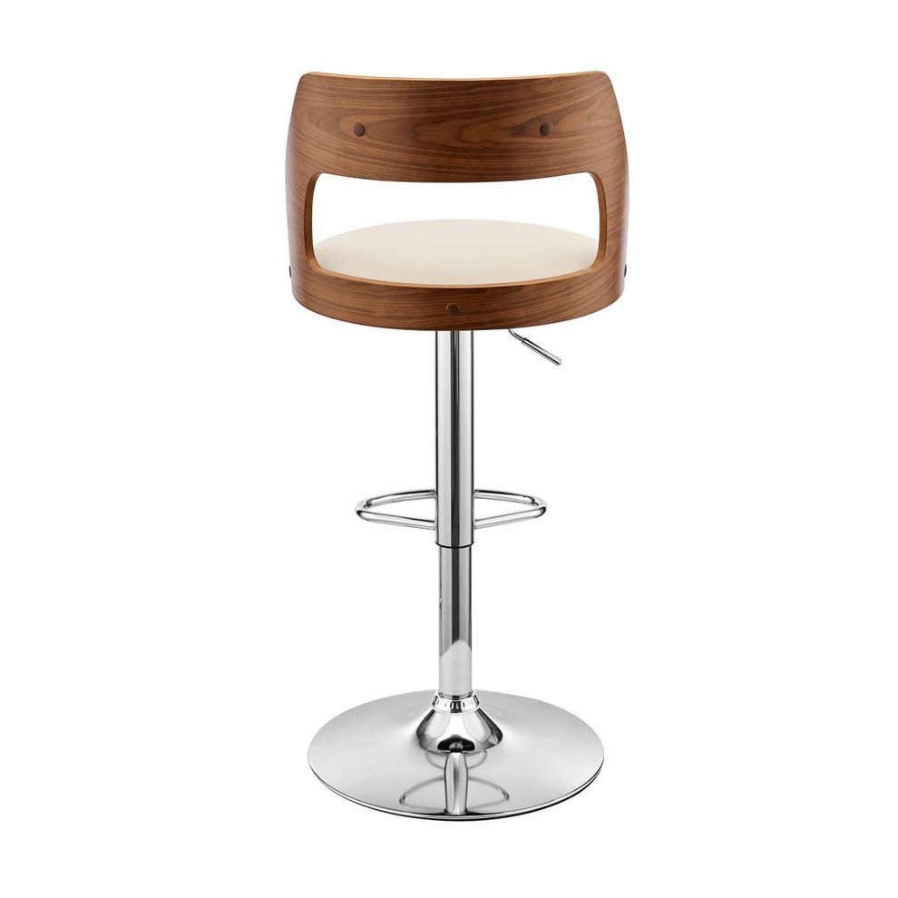 Itzan Adjustable Swivel Cream Faux Leather and Walnut Wood Bar Stool with Chrome Base By Armen Living | Bar Stools | Modishstore - 5