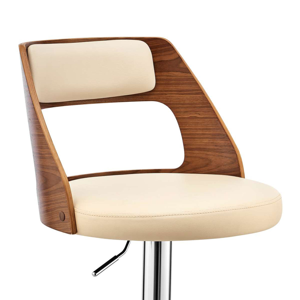 Itzan Adjustable Swivel Cream Faux Leather and Walnut Wood Bar Stool with Chrome Base By Armen Living | Bar Stools | Modishstore - 6