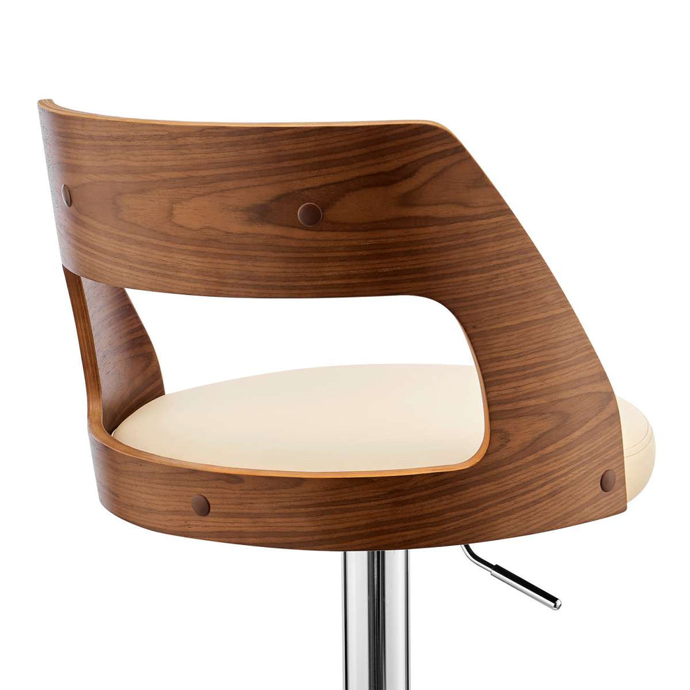 Itzan Adjustable Swivel Cream Faux Leather and Walnut Wood Bar Stool with Chrome Base By Armen Living | Bar Stools | Modishstore - 7