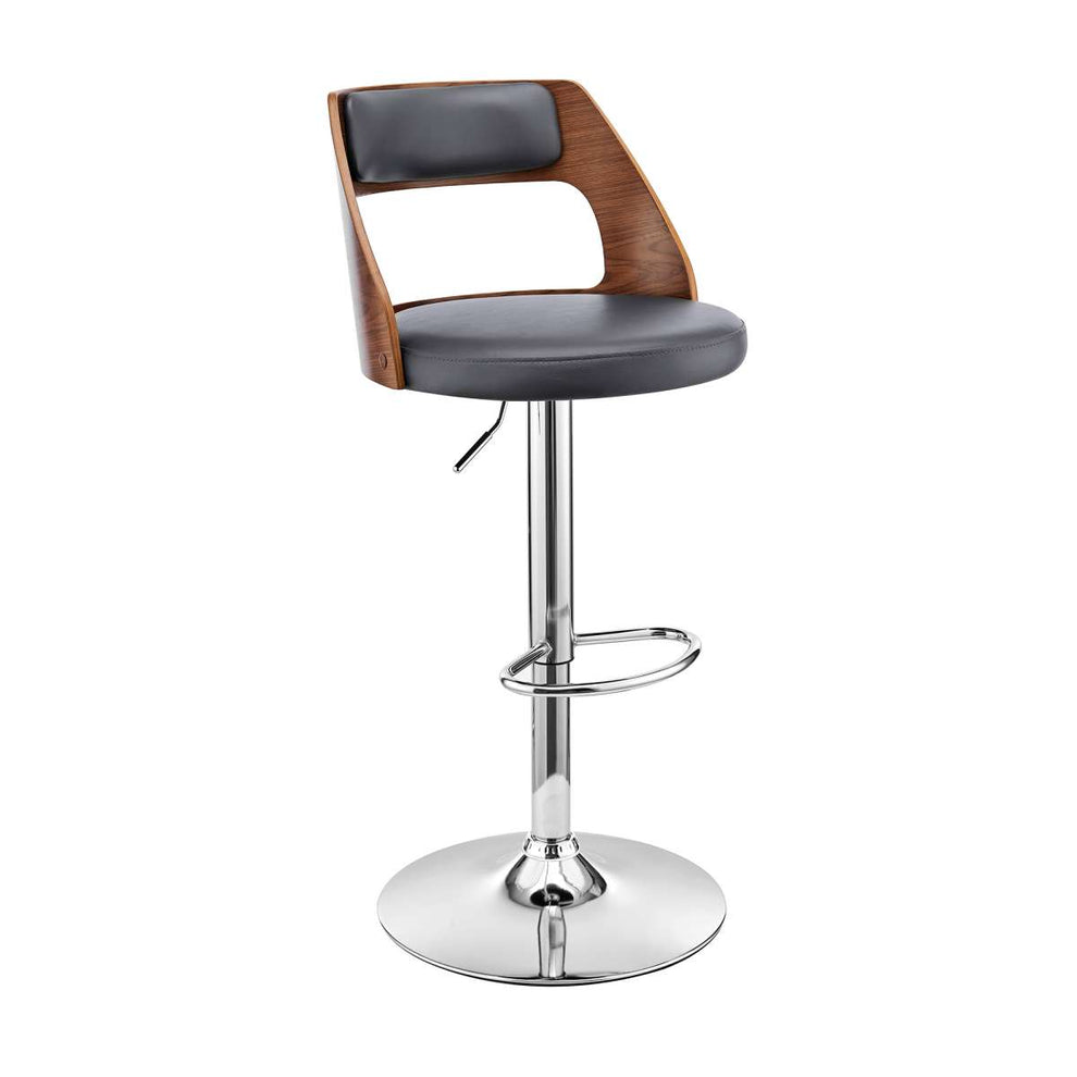 Itzan Adjustable Swivel Cream Faux Leather and Walnut Wood Bar Stool with Chrome Base By Armen Living | Bar Stools | Modishstore - 10