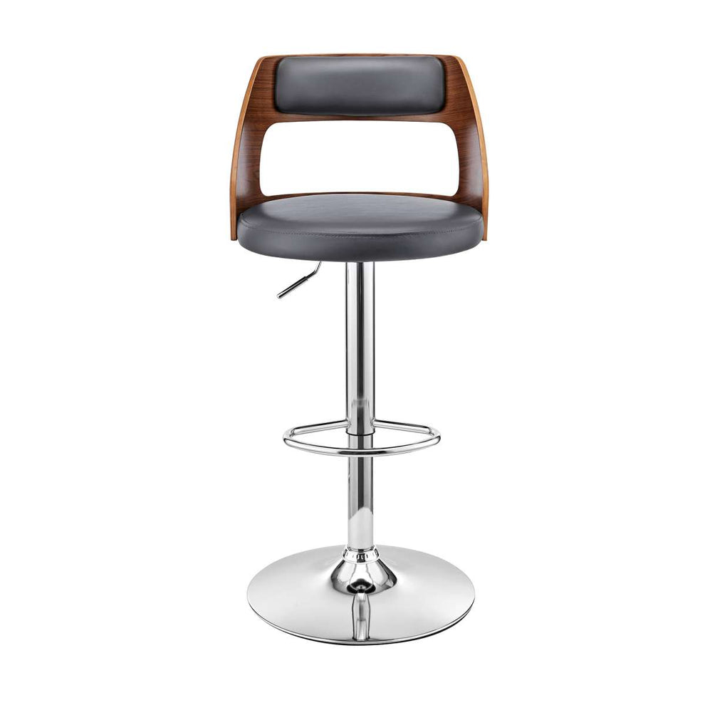 Itzan Adjustable Swivel Cream Faux Leather and Walnut Wood Bar Stool with Chrome Base By Armen Living | Bar Stools | Modishstore - 11