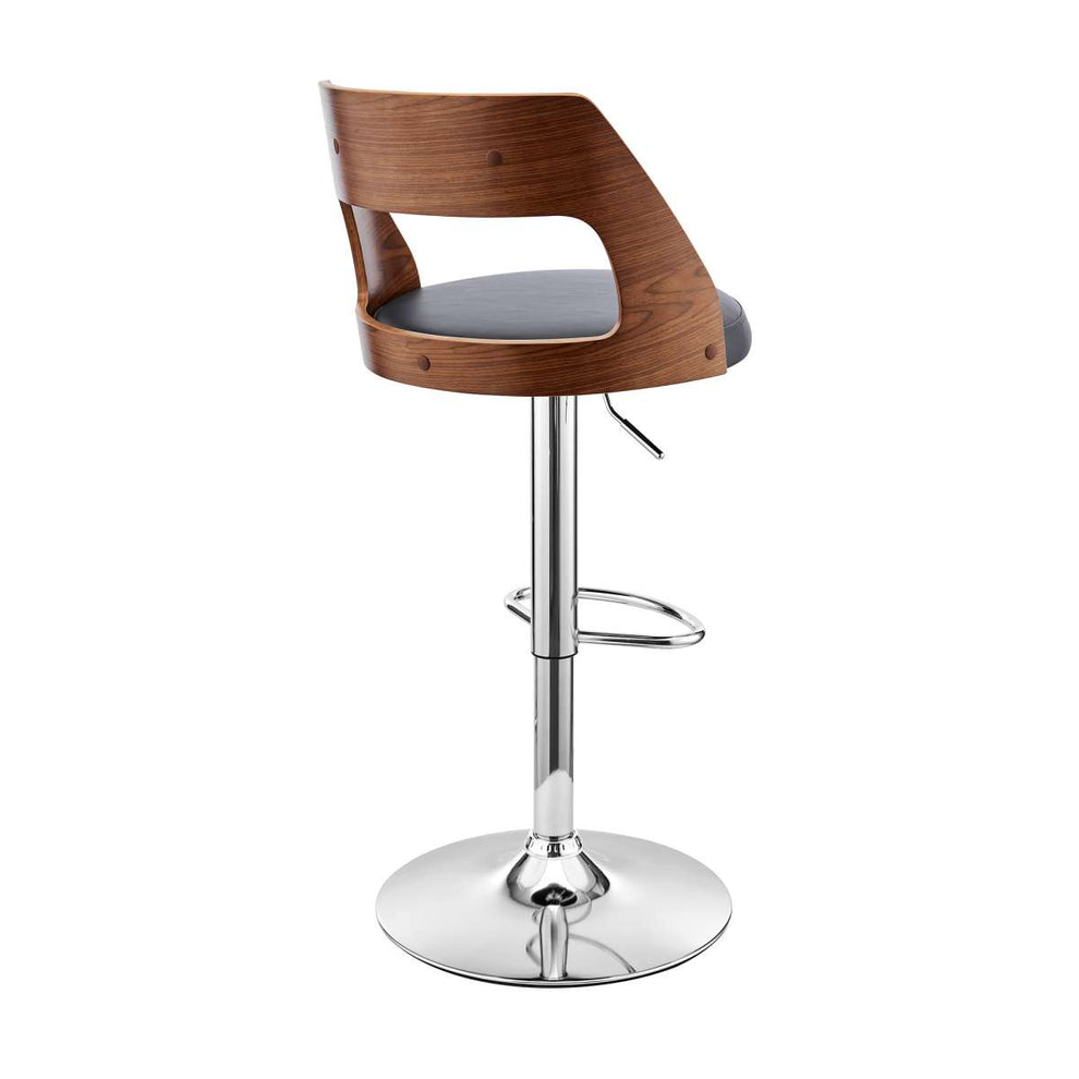 Itzan Adjustable Swivel Cream Faux Leather and Walnut Wood Bar Stool with Chrome Base By Armen Living | Bar Stools | Modishstore - 12
