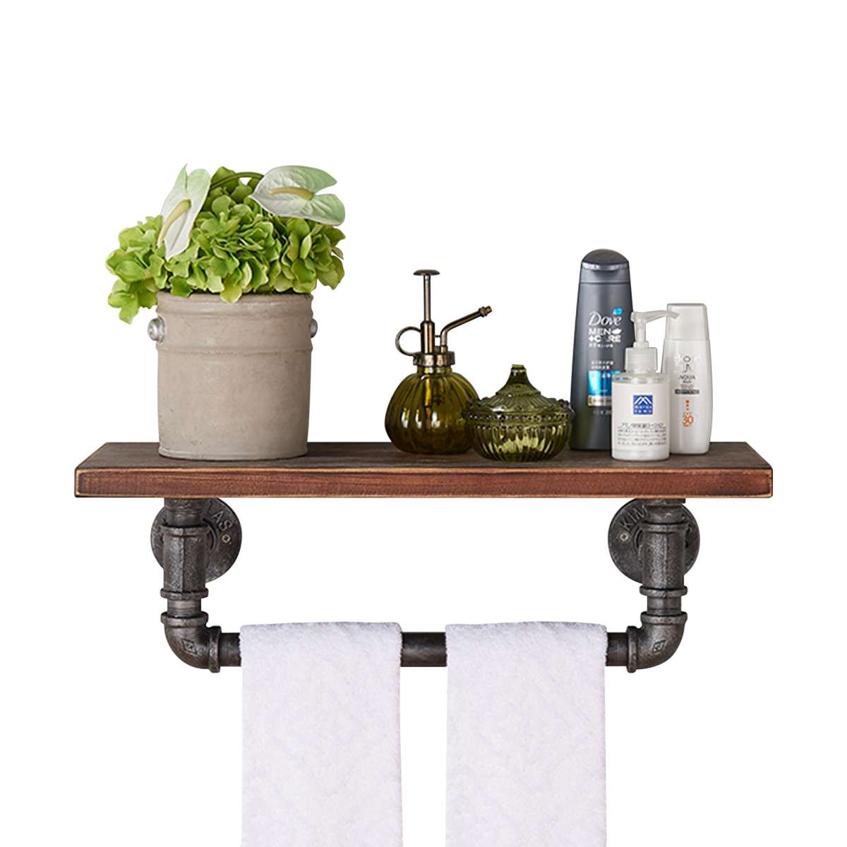 24" Jarrett Industrial Pine Wood Floating Wall Shelf in Gray and Walnut Finish By Armen Living | Wall Shelf | Modishstore