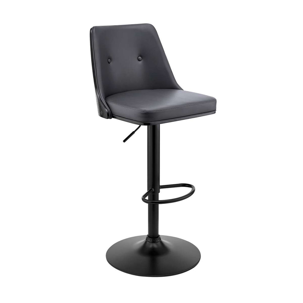 Jacob Adjustable Swivel Grey Faux Leather and Black Wood Bar Stool with Black Base By Armen Living | Bar Stools | Modishstore - 2