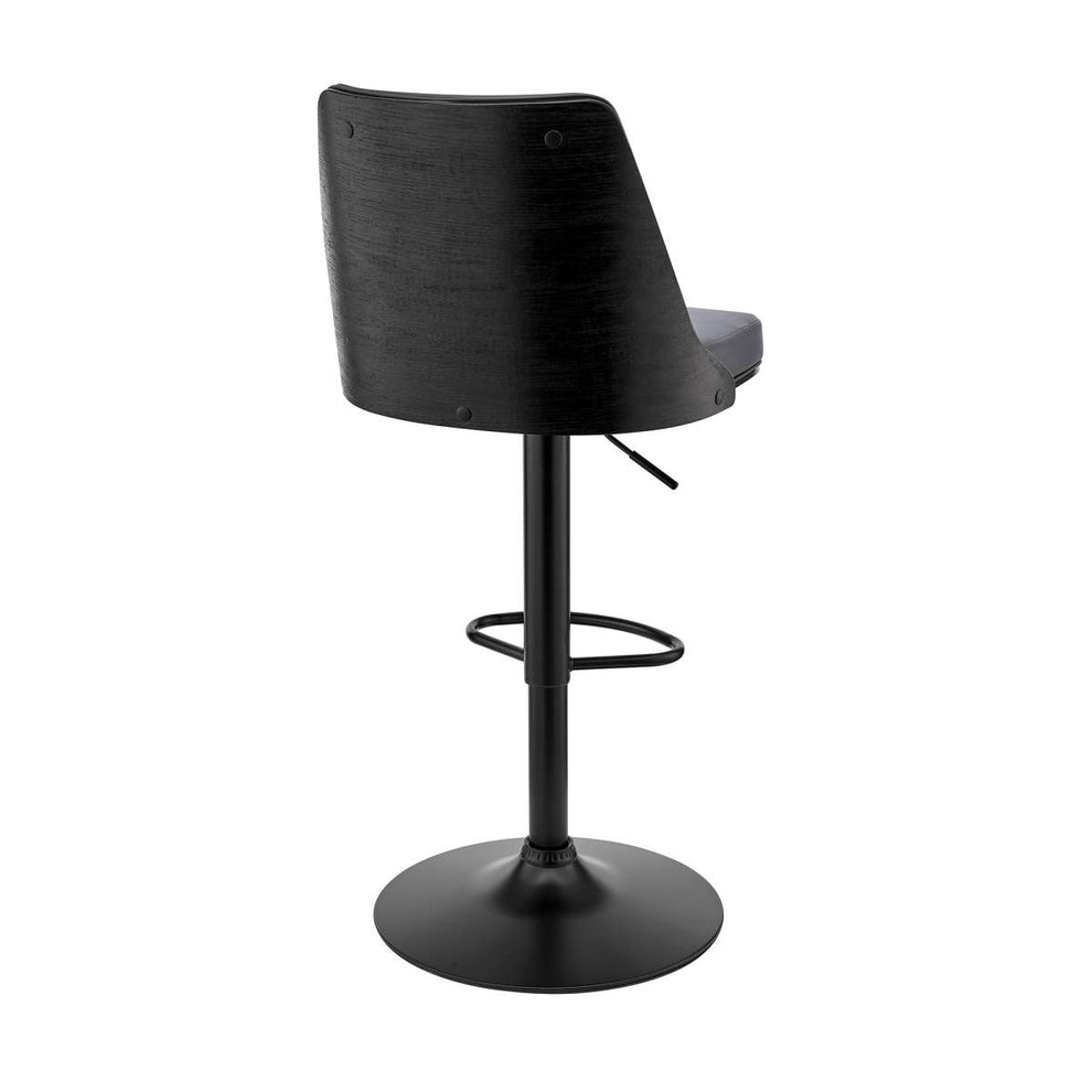 Jacob Adjustable Swivel Grey Faux Leather and Black Wood Bar Stool with Black Base By Armen Living | Bar Stools | Modishstore - 4