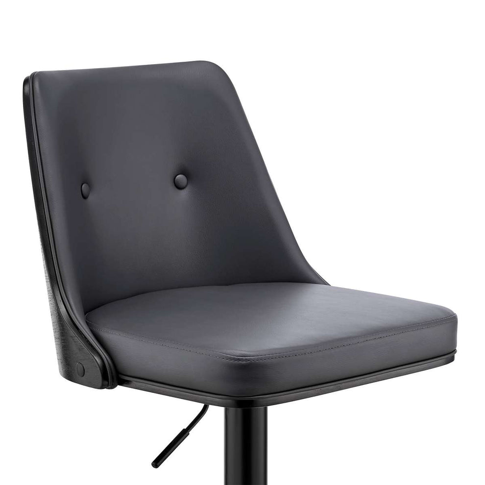 Jacob Adjustable Swivel Grey Faux Leather and Black Wood Bar Stool with Black Base By Armen Living | Bar Stools | Modishstore - 6