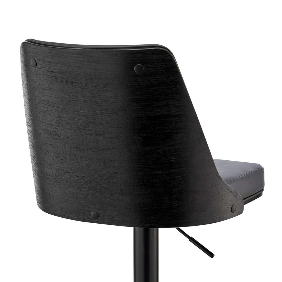 Jacob Adjustable Swivel Grey Faux Leather and Black Wood Bar Stool with Black Base By Armen Living | Bar Stools | Modishstore - 7