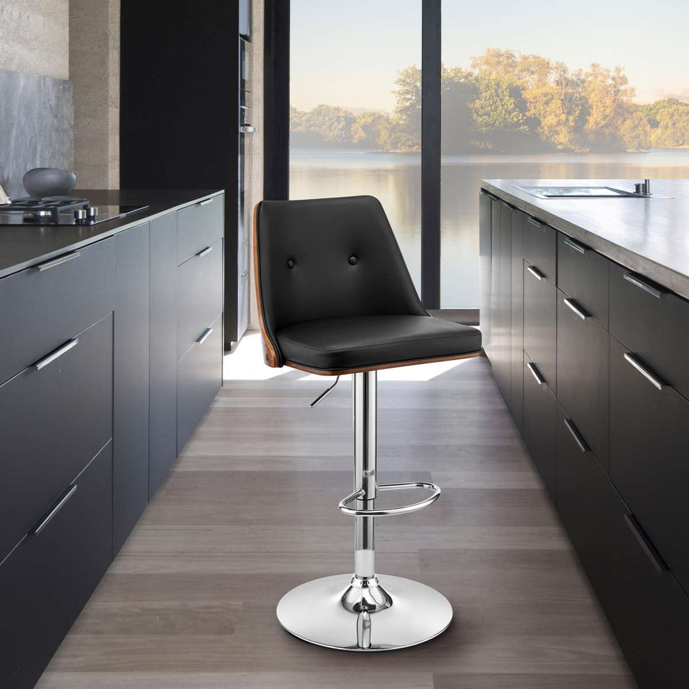 Jacob Adjustable Swivel Grey Faux Leather and Black Wood Bar Stool with Black Base By Armen Living | Bar Stools | Modishstore - 9