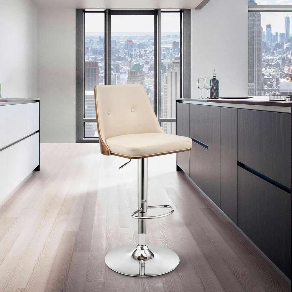 Jacob Adjustable Swivel Grey Faux Leather and Black Wood Bar Stool with Black Base By Armen Living | Bar Stools | Modishstore - 17