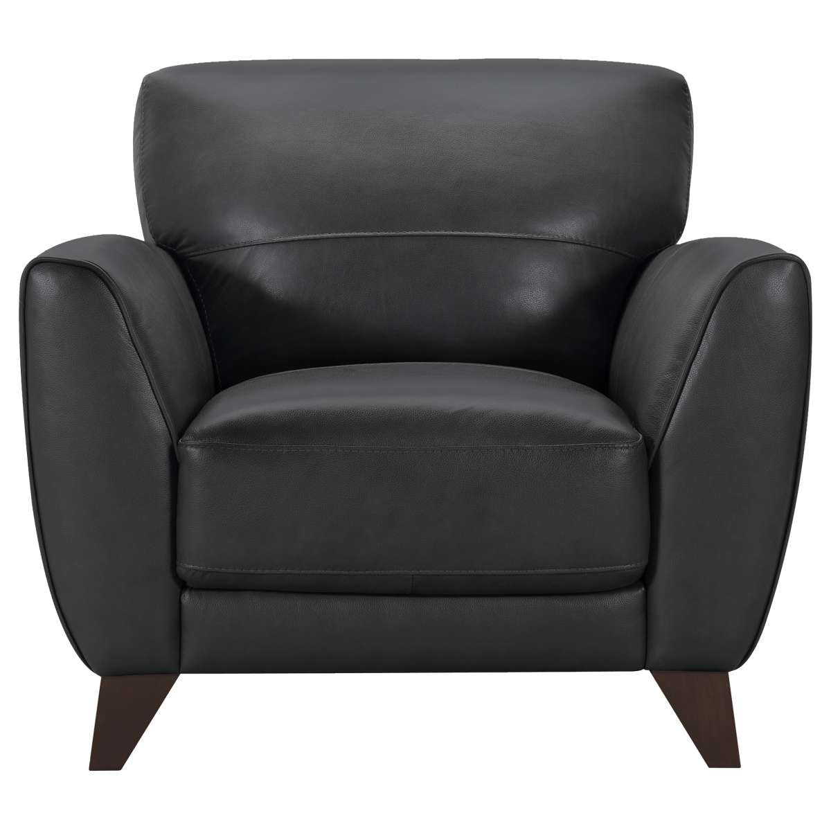Jedd Contemporary Chair in Genuine Black Leather with Brown Wood Legs By Armen Living | Sofas |  Modishstore  - 5