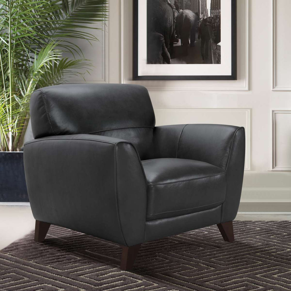 Jedd Contemporary Chair in Genuine Black Leather with Brown Wood Legs By Armen Living | Sofas |  Modishstore 