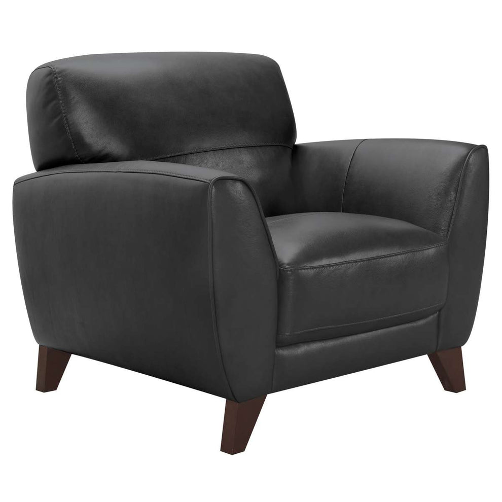 Jedd Contemporary Chair in Genuine Black Leather with Brown Wood Legs By Armen Living | Sofas |  Modishstore  - 4