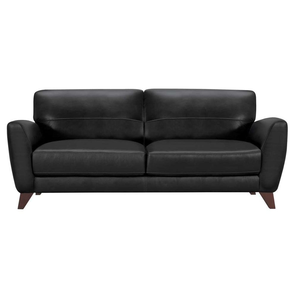 Jedd Contemporary Sofa in Genuine Black Leather with Brown Wood Legs By Armen Living | Sofas | Modishstore - 2
