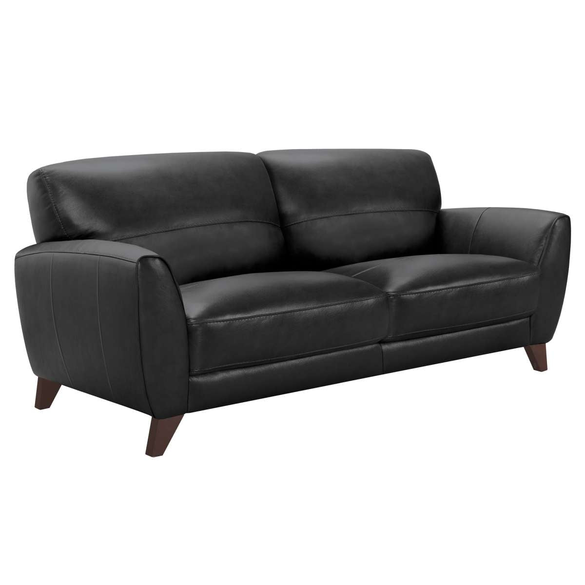 Jedd Contemporary Sofa in Genuine Black Leather with Brown Wood Legs By Armen Living | Sofas | Modishstore - 3