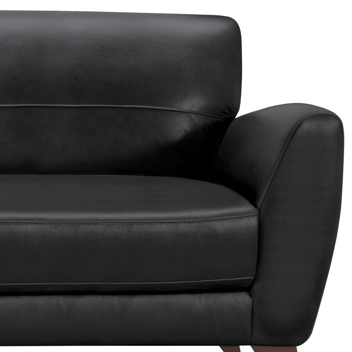 Jedd Contemporary Sofa in Genuine Black Leather with Brown Wood Legs By Armen Living | Sofas | Modishstore - 4