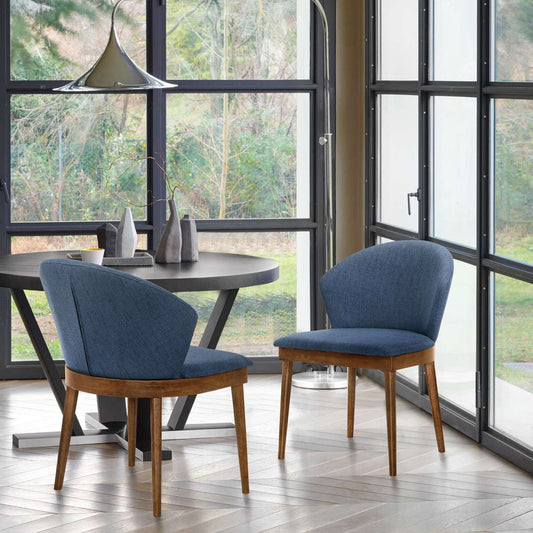 Juno Blue Fabric and Walnut Wood Dining Side Chairs - Set of 2 By Armen Living | Side Chairs |  Modishstore 