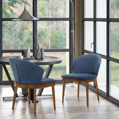Juno Blue Fabric and Walnut Wood Dining Side Chairs - Set of 2 By Armen Living