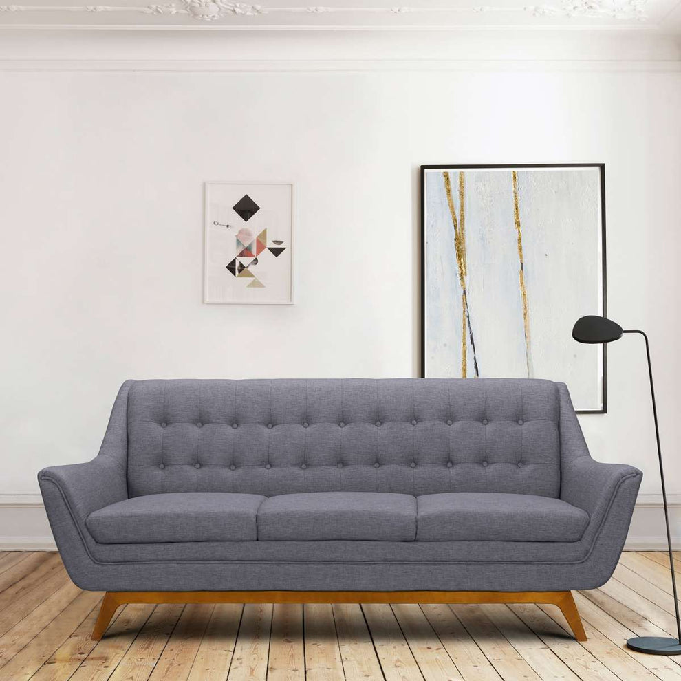 Janson Mid-Century Sofa in Champagne Wood Finish and Blue Fabric By Armen Living | Sofas | Modishstore - 4