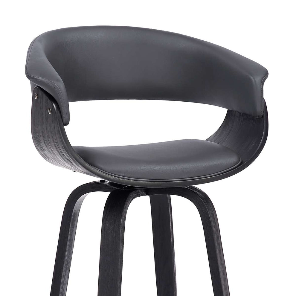 Julyssa 26" Counter Height Swivel Grey Faux Leather and Black Wood Bar Stool By Armen Living | Bar Stools | Modishstore - 5