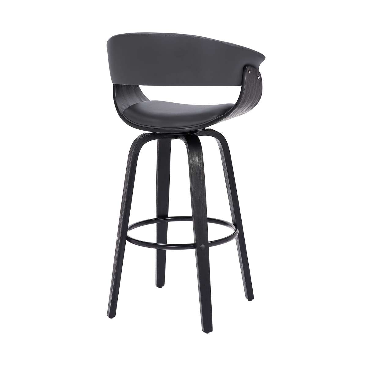 Julyssa 30" Bar Height Swivel Grey Faux Leather and Black Wood Bar Stool By Armen Living | Bar Stools | Modishstore - 3