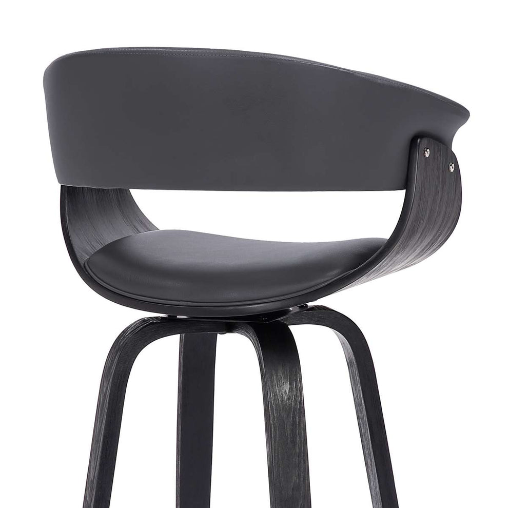 Julyssa 30" Bar Height Swivel Grey Faux Leather and Black Wood Bar Stool By Armen Living | Bar Stools | Modishstore - 6