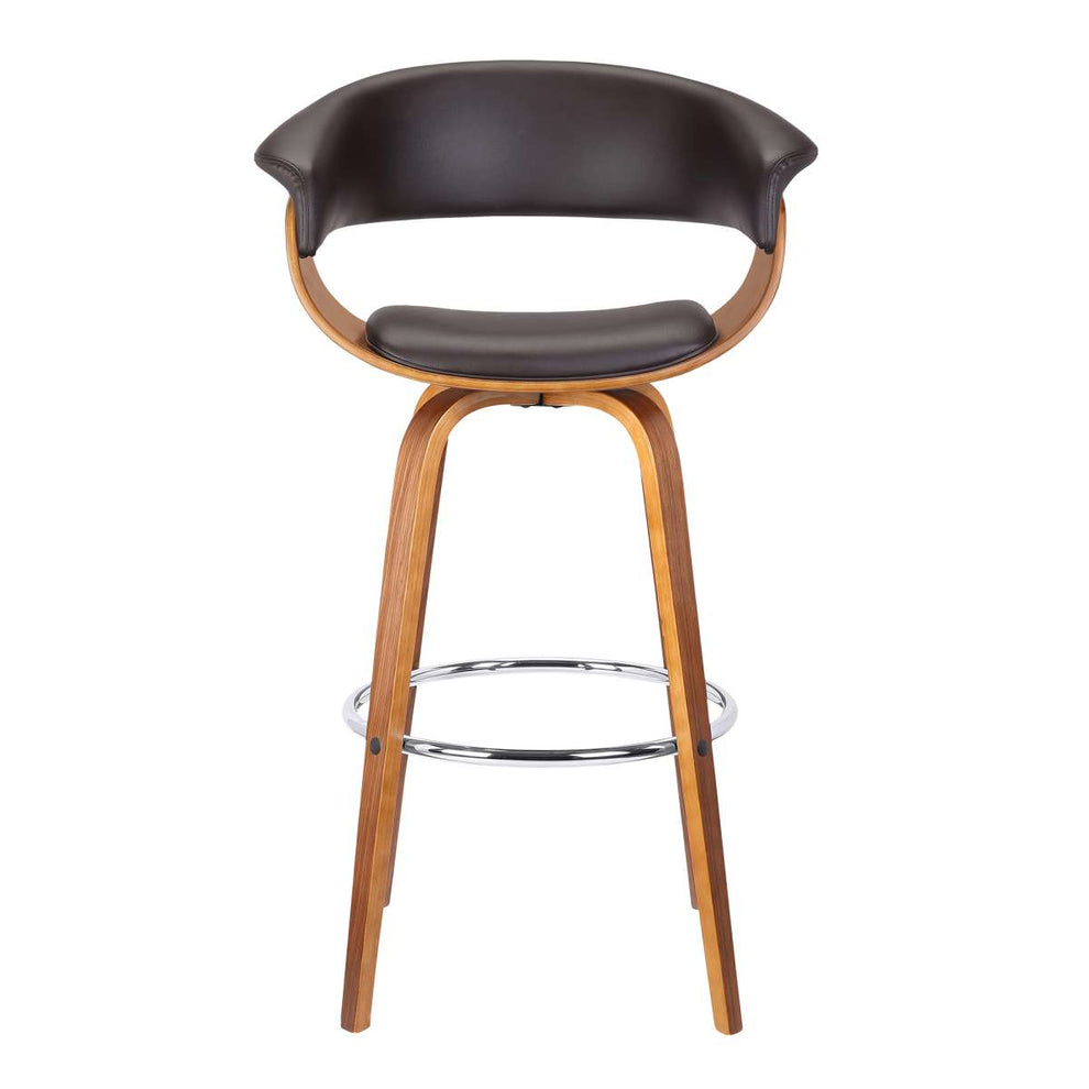 Julyssa 26" Counter Height Swivel Brown Faux Leather and Walnut Wood Bar Stool By Armen Living | Bar Stools | Modishstore - 2