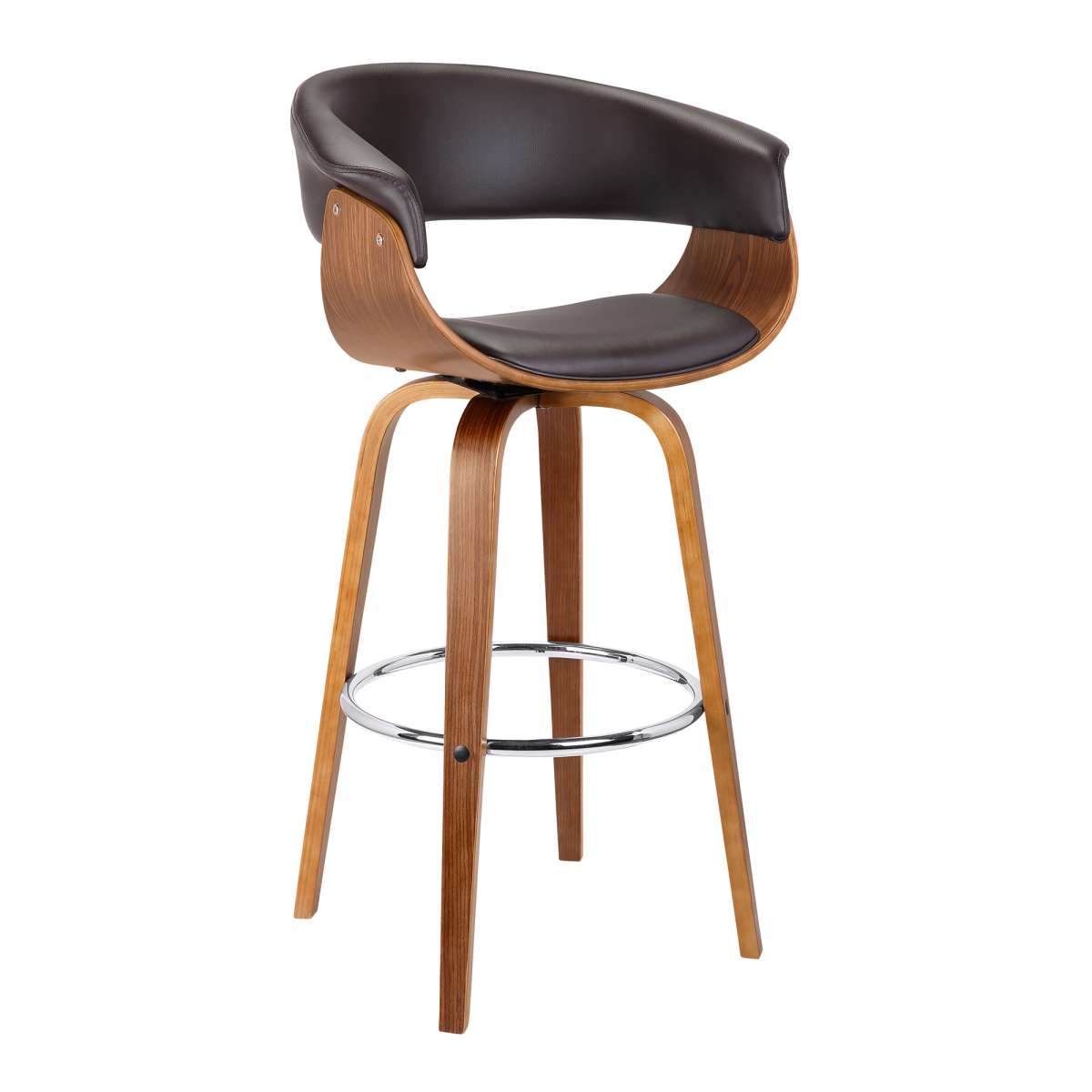 Julyssa 30" Bar Height Swivel Brown Faux Leather and Walnut Wood Bar Stool By Armen Living | Bar Stools | Modishstore