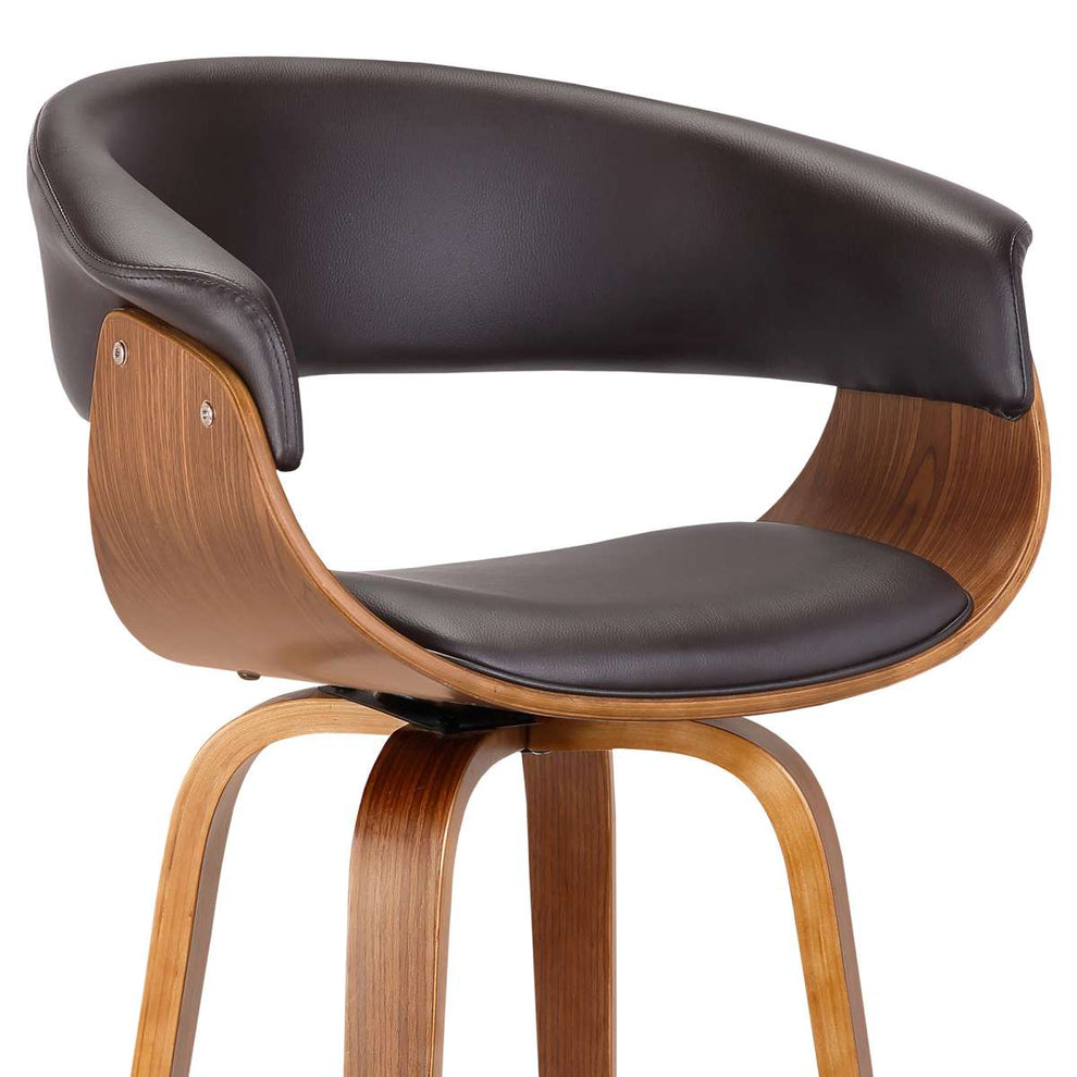 Julyssa 30" Bar Height Swivel Brown Faux Leather and Walnut Wood Bar Stool By Armen Living | Bar Stools | Modishstore - 3