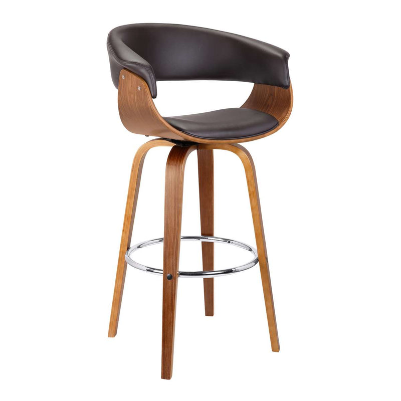 Julyssa 30" Bar Height Swivel Brown Faux Leather and Walnut Wood Bar Stool By Armen Living | Bar Stools | Modishstore