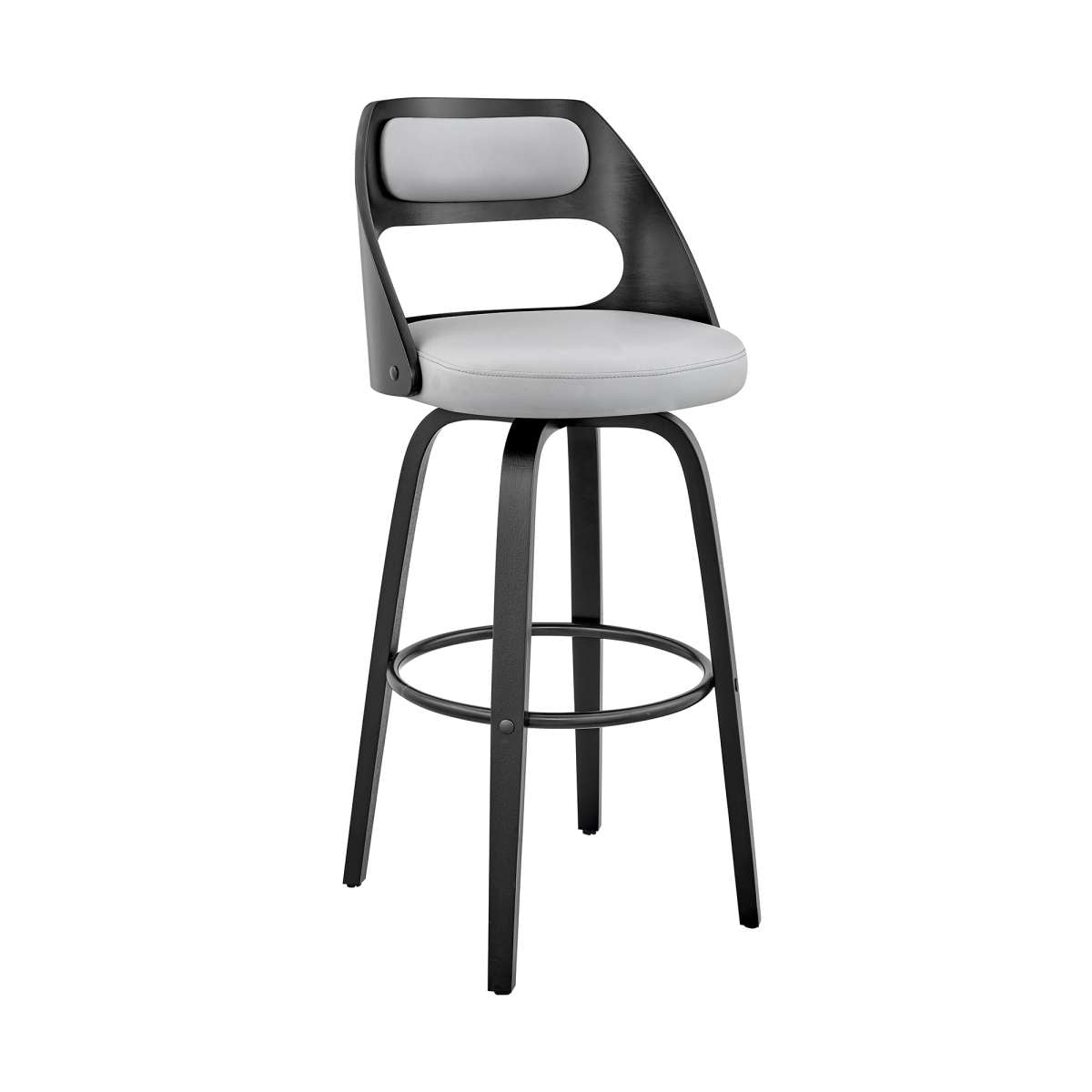Julius 26" Gray Faux Leather and Black Wood Bar Stool By Armen Living | Bar Stools | Modishstore
