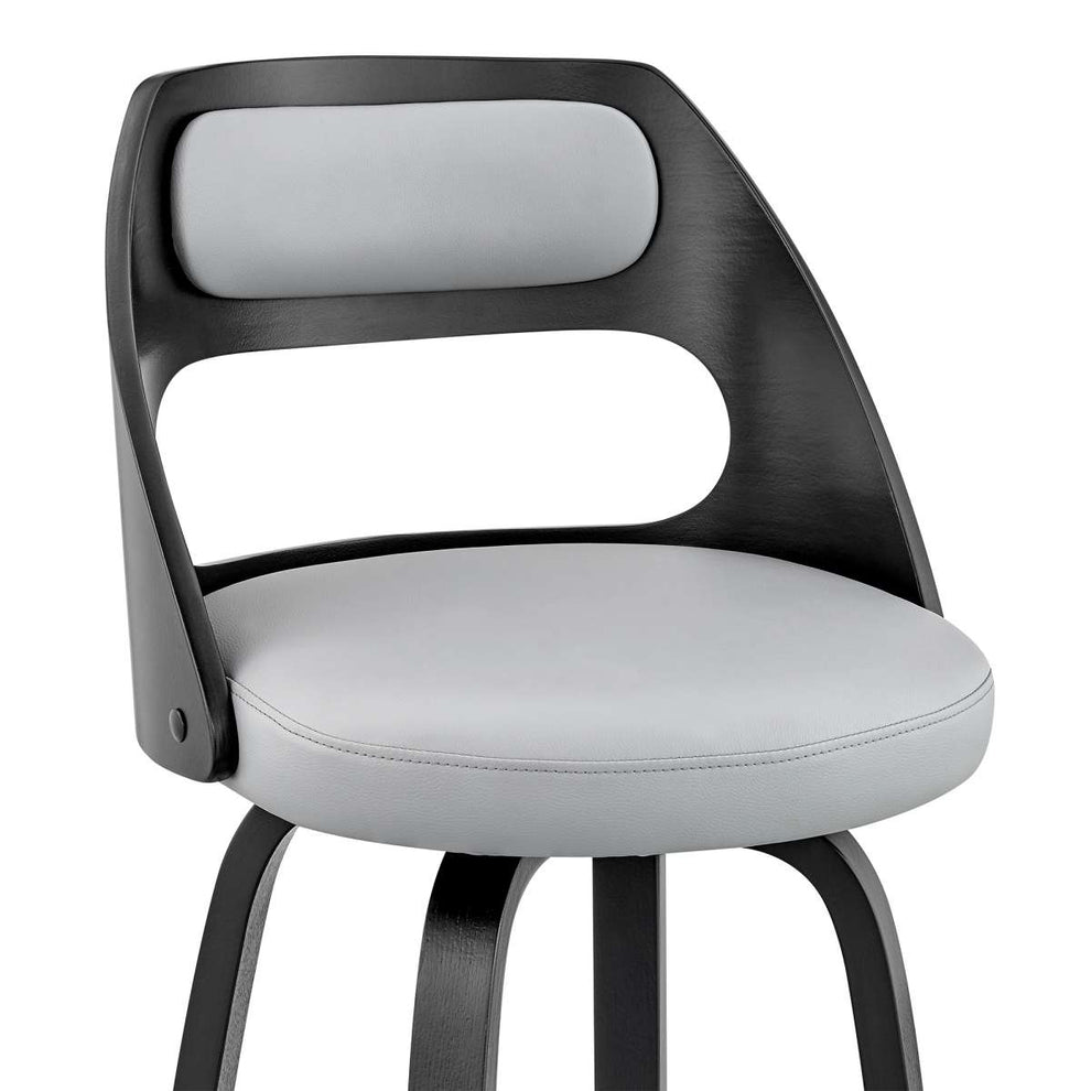 Julius 30" Gray Faux Leather and Black Wood Bar Stool By Armen Living | Bar Stools | Modishstore - 5