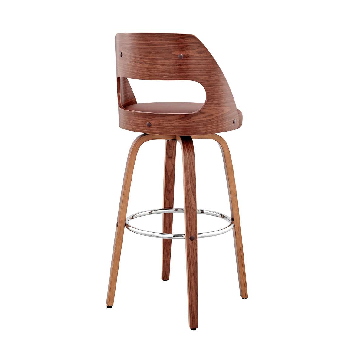 Julius 26" Brown Faux Leather and Walnut Wood Bar Stool By Armen Living | Bar Stools | Modishstore - 3