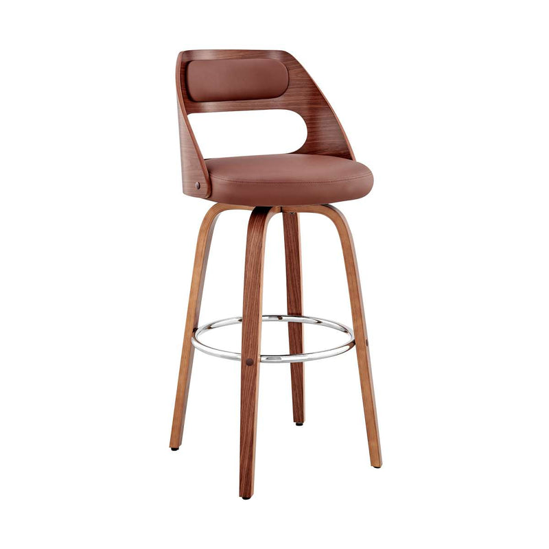 Julius 26" Brown Faux Leather and Walnut Wood Bar Stool By Armen Living | Bar Stools | Modishstore