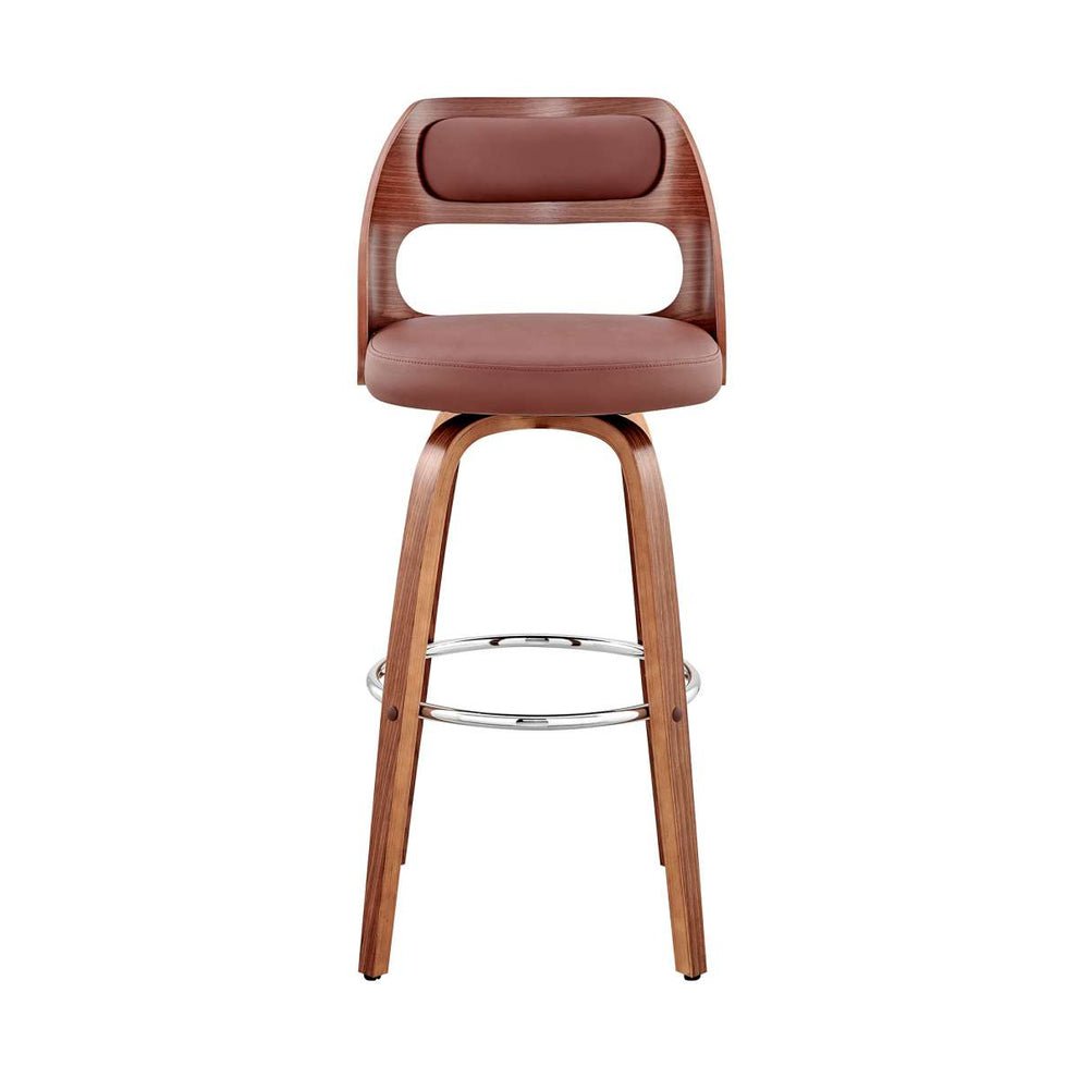 Julius 30" Brown Faux Leather and Walnut Wood Bar Stool By Armen Living | Bar Stools | Modishstore - 2