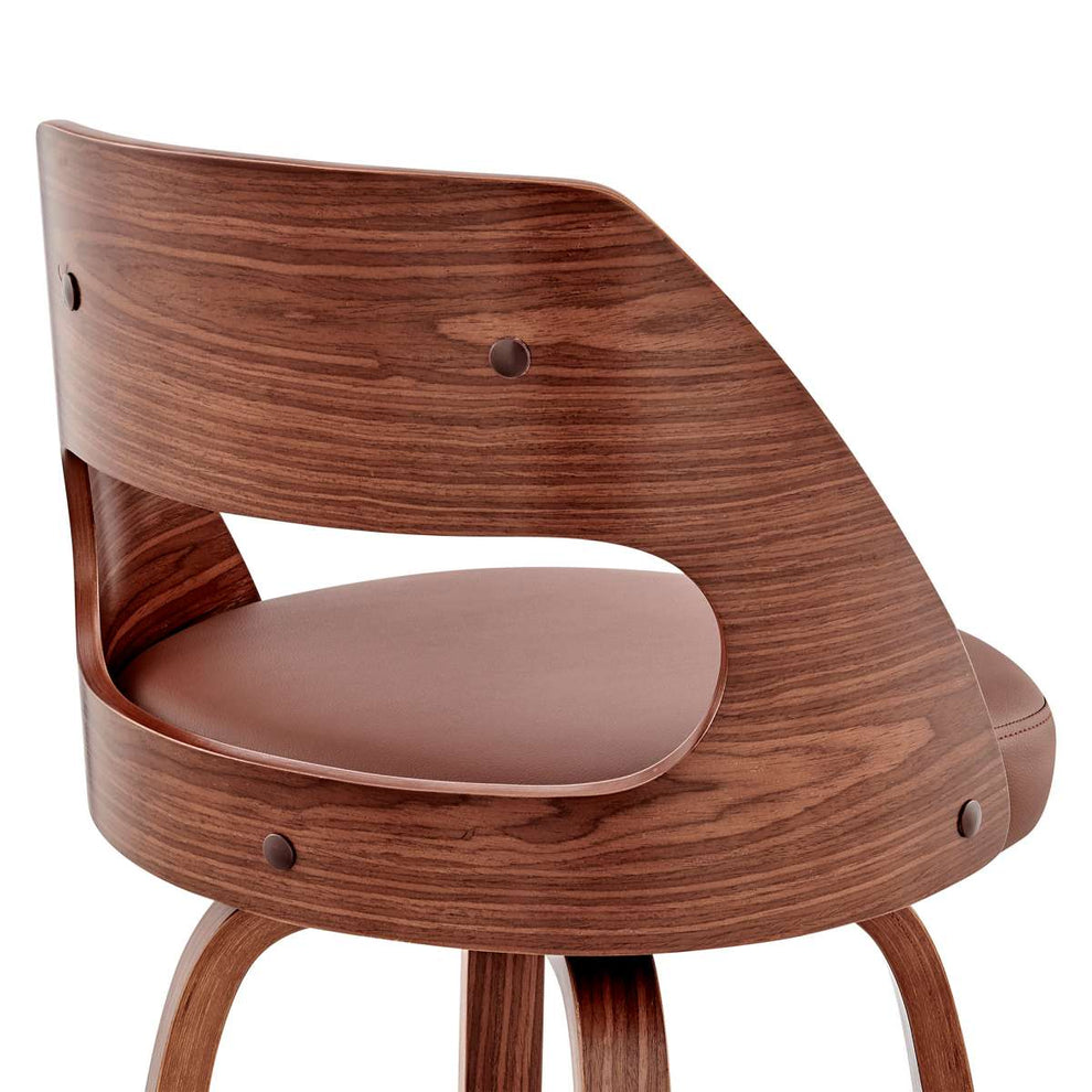 Julius 30" Brown Faux Leather and Walnut Wood Bar Stool By Armen Living | Bar Stools | Modishstore - 6