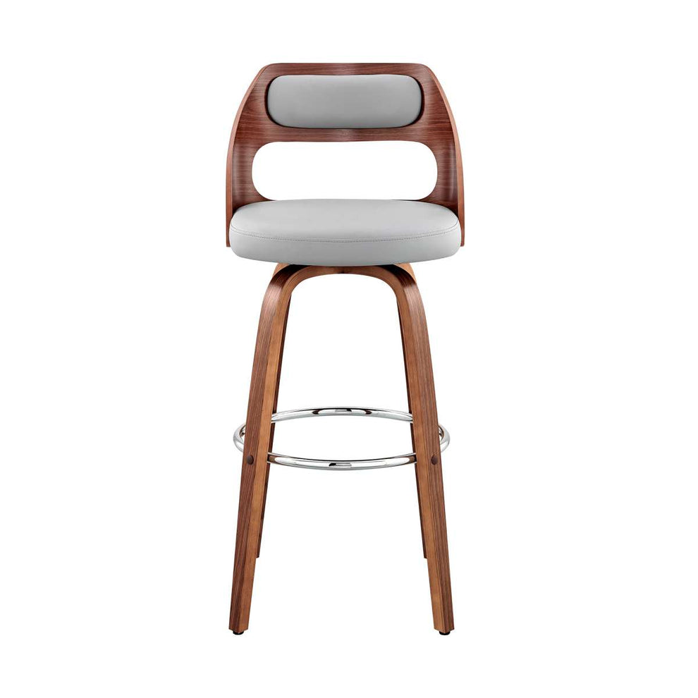 Julius 30" Gray Faux Leather and Walnut Wood Bar Stool By Armen Living | Bar Stools | Modishstore - 2
