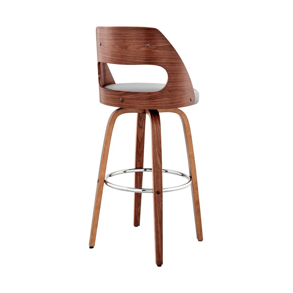 Julius 30" Gray Faux Leather and Walnut Wood Bar Stool By Armen Living | Bar Stools | Modishstore - 3