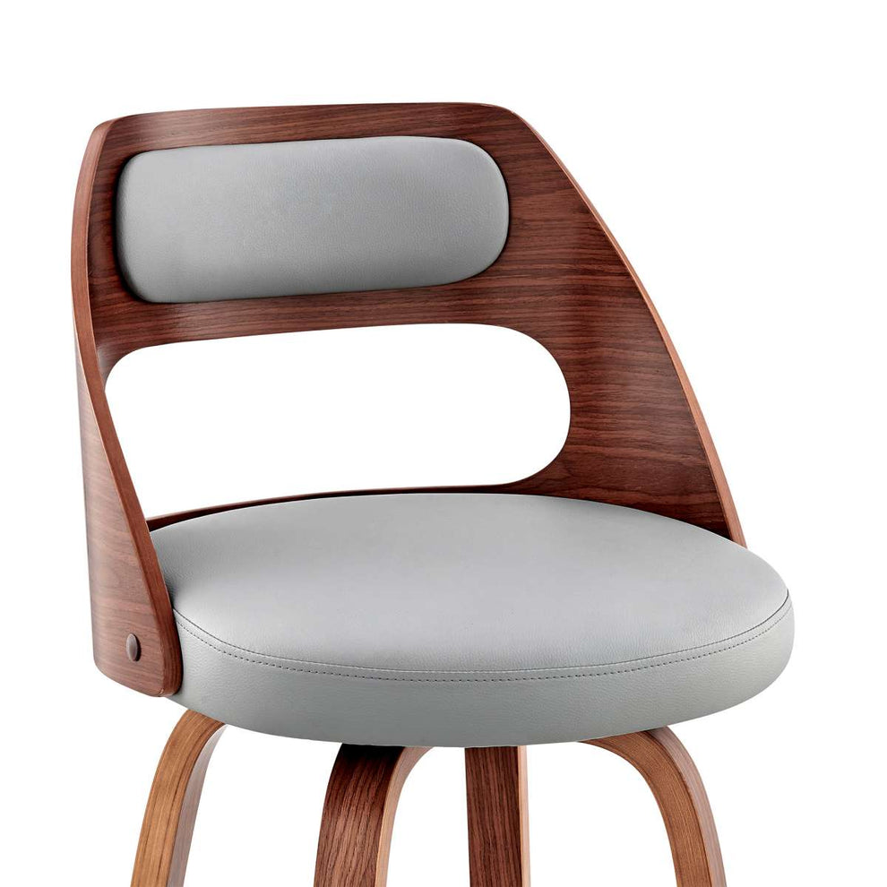 Julius 30" Gray Faux Leather and Walnut Wood Bar Stool By Armen Living | Bar Stools | Modishstore - 5