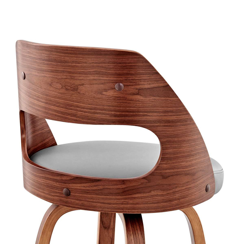 Julius 30" Gray Faux Leather and Walnut Wood Bar Stool By Armen Living | Bar Stools | Modishstore - 6