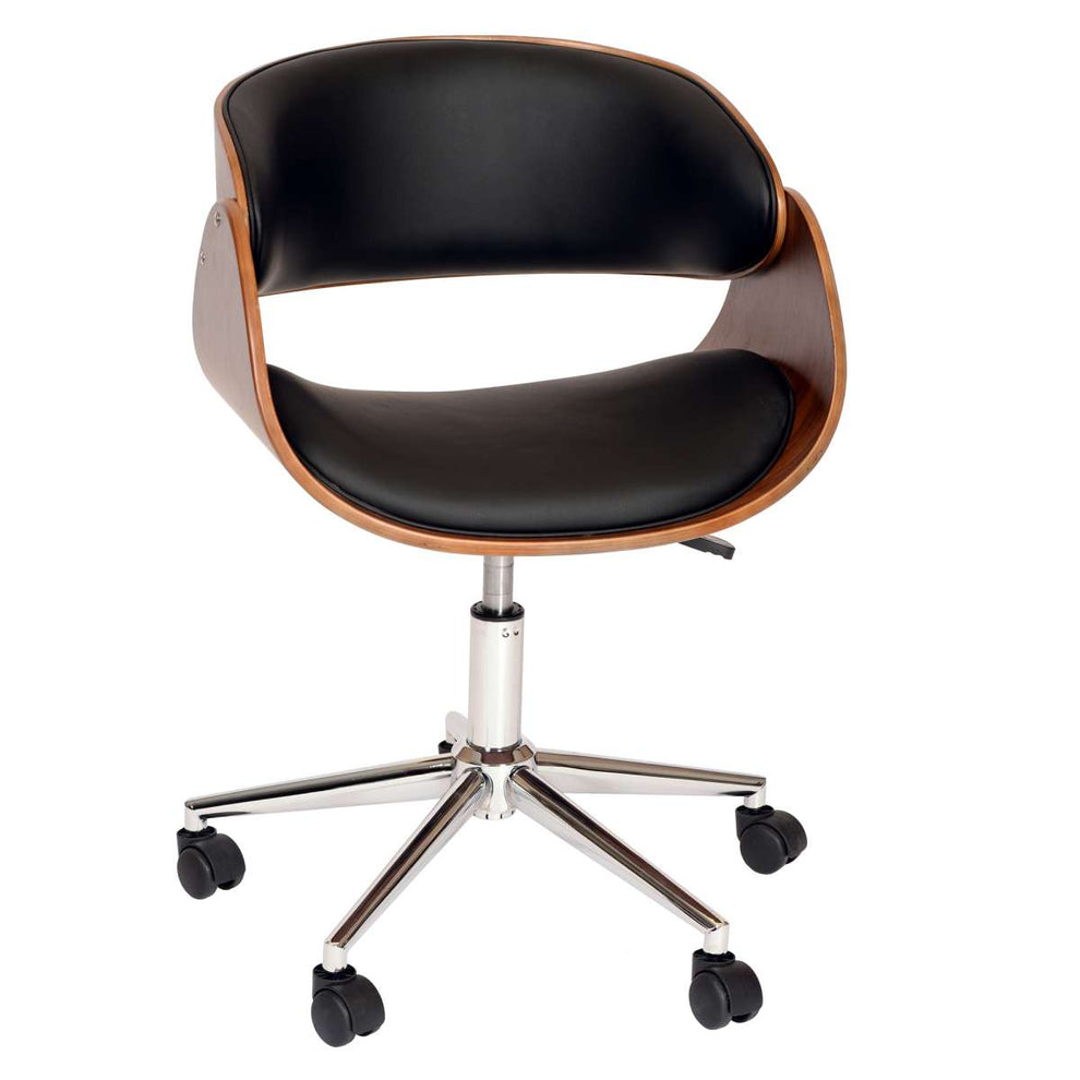 Julian Modern Office Chair In Chrome Finish with Black Faux Leather And Walnut Veneer Back By Armen Living | Office Chairs |  Modishstore  - 2