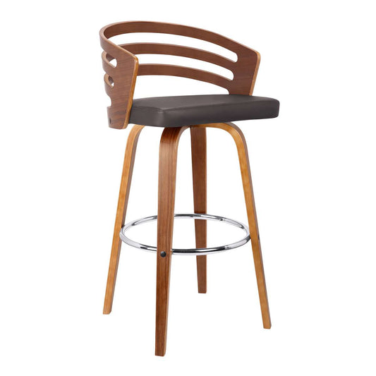 Jayden 26" Counter Height Swivel Brown Faux Leather and Walnut Wood Bar Stool By Armen Living | Bar Stools | Modishstore