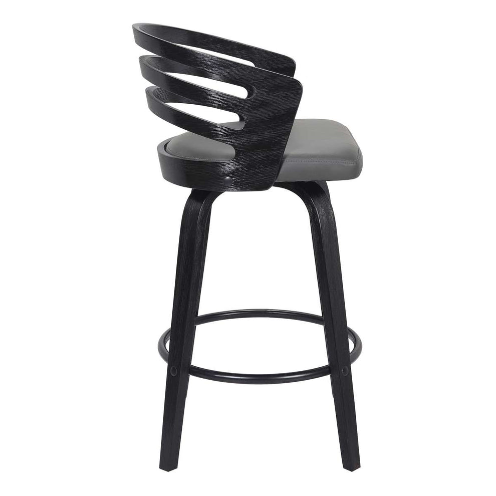 Jayden 30" Bar Height Swivel Grey Faux Leather and Black Wood Bar Stool By Armen Living | Bar Stools | Modishstore - 3