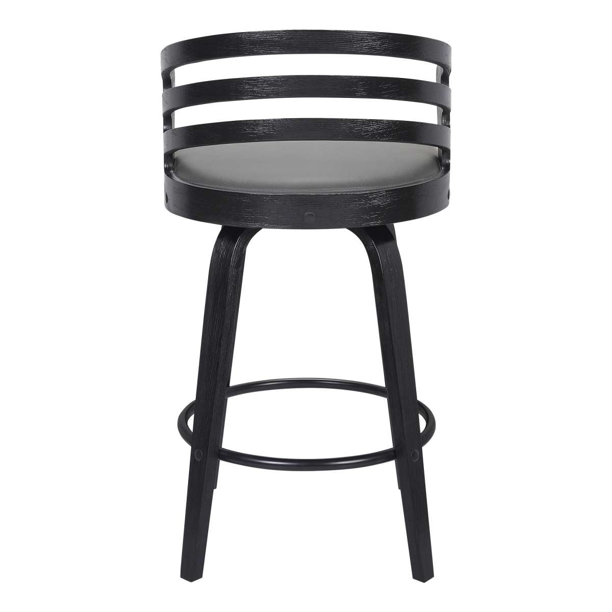 Jayden 30" Bar Height Swivel Grey Faux Leather and Black Wood Bar Stool By Armen Living | Bar Stools | Modishstore - 4