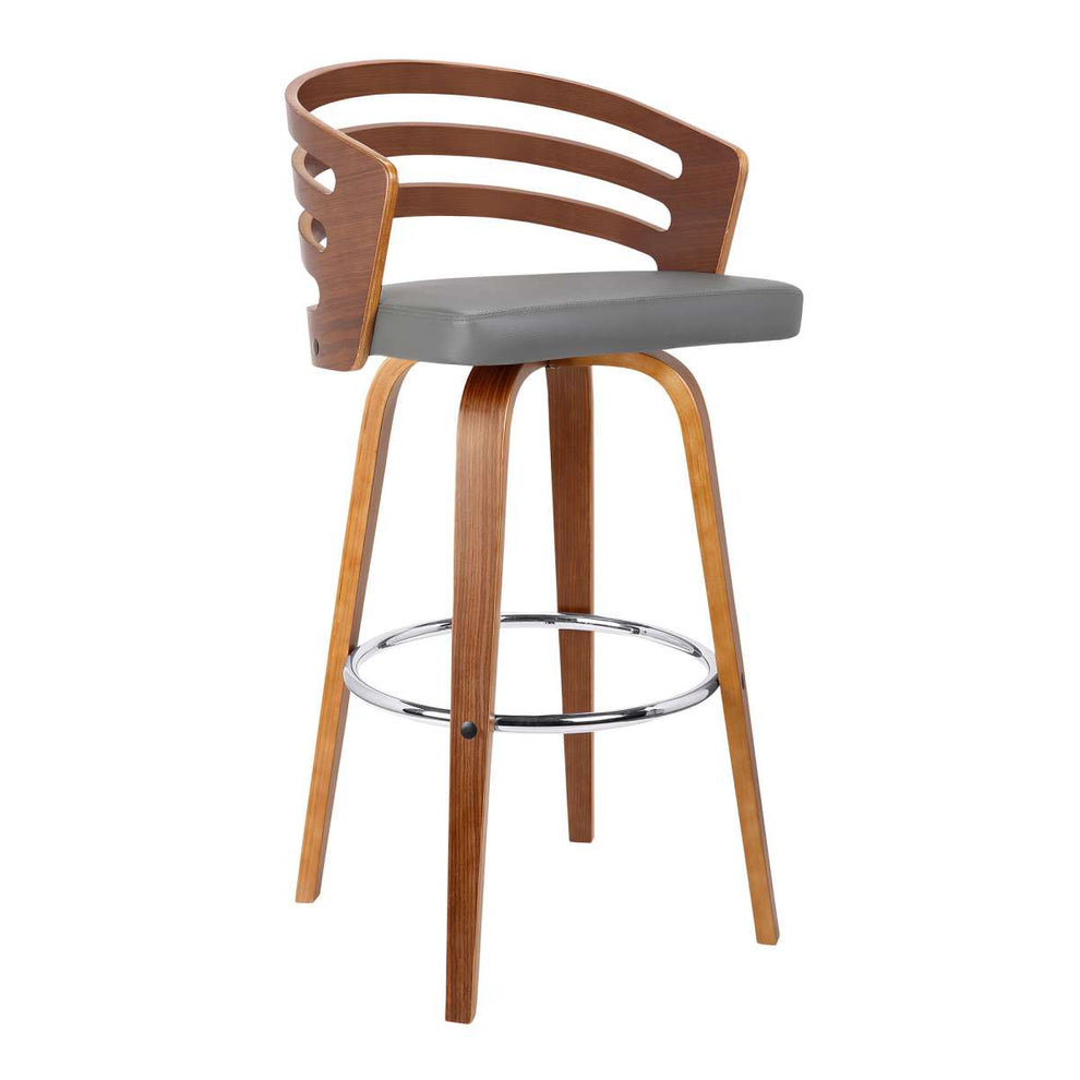 Jayden 26" Counter Height Swivel Grey Faux Leather and Walnut Wood Bar Stool By Armen Living | Bar Stools | Modishstore - 2