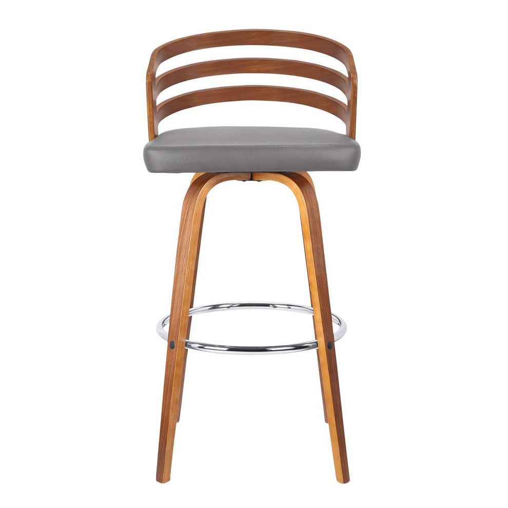 Jayden 26" Counter Height Swivel Grey Faux Leather and Walnut Wood Bar Stool By Armen Living | Bar Stools | Modishstore - 3